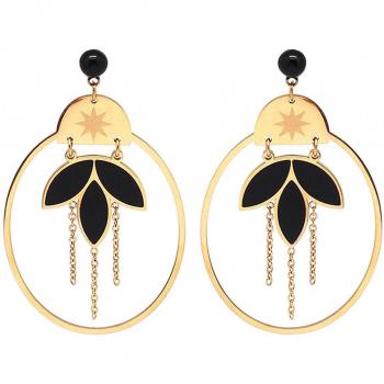 Pendientes de Diseño Boho en Acero Negro y Dorado