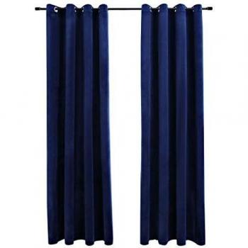 Vidaxl Home Decor Dark Blue Velvet Blackout Curtains, 2 Rings, 140x2