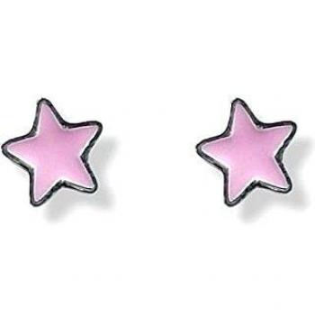 Pendientes de plata 925m niña 5mm estrella esmaltada rosa con tornillo