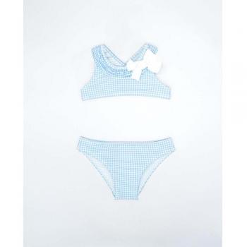 Bikini de niña con lazo decorativo en cuadros vichy