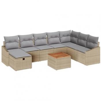 Giardino Lounge 9 Pezzi Beige Rattan e Cuscini