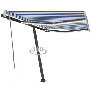Auvent Manuel Rétractable 350x250 cm Bleu et Blanc