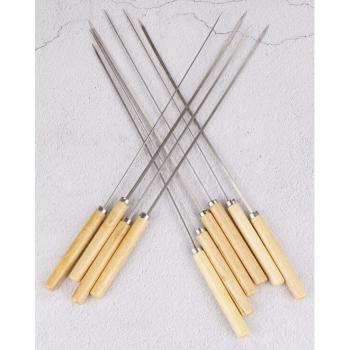 Set de 10 agujas para asar de acero inoxidable y mango de madera
