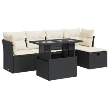 Salon de Jardin VidaXL 6‑Pièces – Accès Coussins Noir Résine Tressée