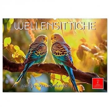 Wellensittiche farbenfroh und munter (Wandkalender 2025 DIN A2 quer) CALVENDO Monatskalender