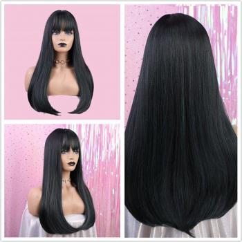 Peluca de pelo largo liso sintético negro a morado para mujer