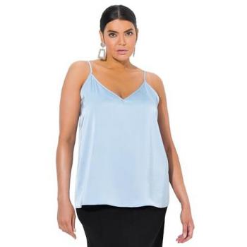 Damen Longtop aus Satin, A-Linie, V-Ausschnitt, blau