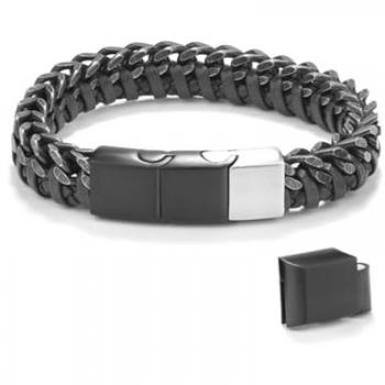 Pulsera de Hombre Radiant Nature en Cuero Negro y Acero