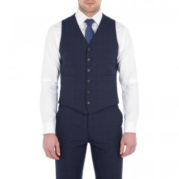 Jeff Banks Navy Windowpane Check Waistcoat 42R