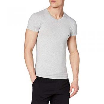 EMPORIO ARMANI Herren V‑Shirt Grau Baumwolle & Mix Unifarben 4 (S) – Trendige, gemischte Farbpalette