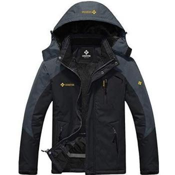 GEMYSE wasserdichte Skijacke für Herren Winddichte Fleece Outdoor-Winterjacke mit Kapuze (Schwarzgrau,XL)