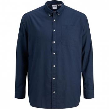 Jack & Jones Langarmhemd Einfarbiges Plus Size Hemd Übergrößen Business Shirt JJEOXFORD 4447 in Dunkelblau