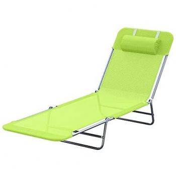 Outsunny Lettino Prendisole Pieghevole con Cuscino e Schienale Reclinabile, 182x56x24.5cm, per Esterni