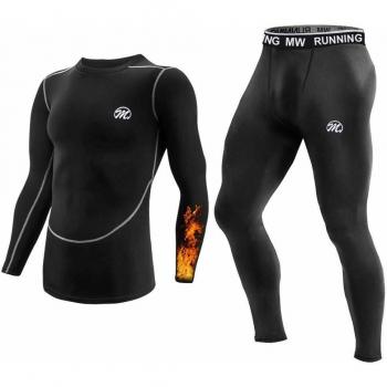 MeetHoo Maillot de Corps + Pantalon Bas Hiver Ski, Noir