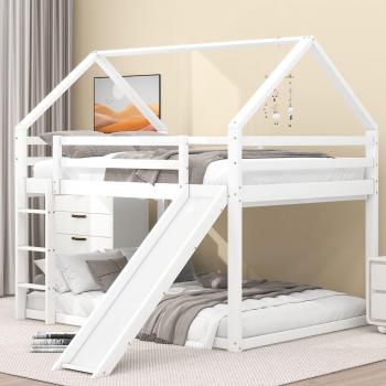 Lit double avec toboggan pour chambre d'enfant 140x200cm