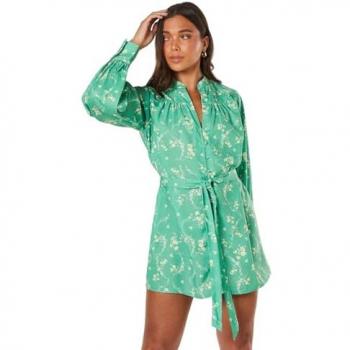 Sage Green Belted Mini Dress for Women
