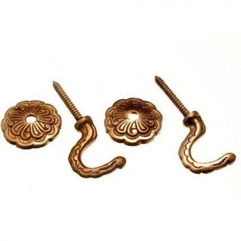 Curtain Tie Back Hooks with Rosette and Plate Solid Brass (20 pairs)