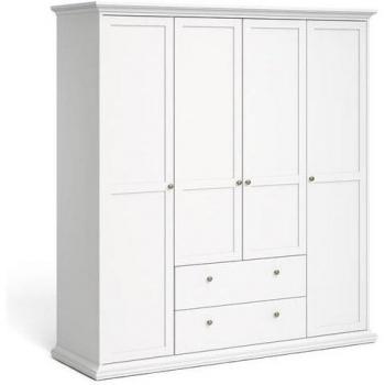 Armoire Dmora Blanche à 4 Portes et 2 Tiroirs