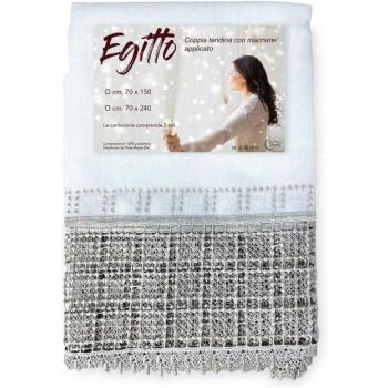 Set di tendine a vetro egiziano con pizzo macramè in tonalità grigia, 2 teli, 70×150 cm