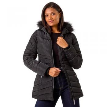 Winter Whisper Faux Fur Quilted Cape – Black, Women's 20