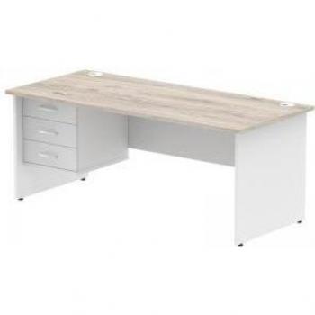 Impulse 1800×800mm Office Desk – Grey Oak/White Panel End, 1×3 Drawer Fixed Pedestal