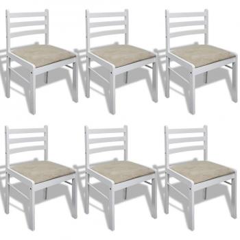 VidaXL Dining Chair Set of 6 in White Velvet and Solid Wood