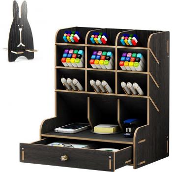 Multi-Functional Wooden Desk Organizer with 13 Compartments