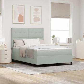 Lit Box Spring vidaXL Matelas & Lumière LED Gris Clair 140x190 cm Velours