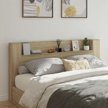 Sonoma Oak-finished Headboard Cabinet with integrated LED light from vidaXL (Dimensions: 200x16.5x103.5 cm)