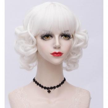 Vintage Party Wig – 6‑Tone Black, White, Gray, Red & Bangs – 30 cm