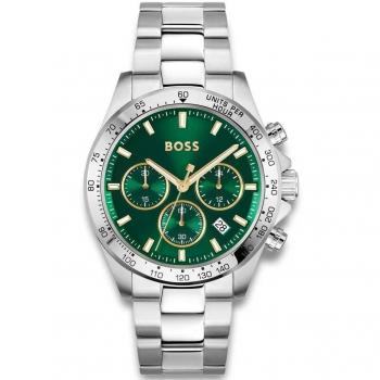 Boss Hero QTM 43mm One‑Size Unisex Timepiece – Silver & Green