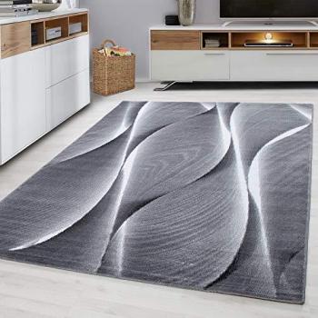 Moderner Designer Teppich Wellenmuster Schwarz-Grau-Weiß, 80 x 150 cm