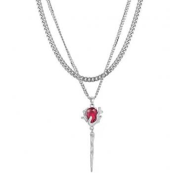 Collar Goth Rosa con Cristal y Cadena