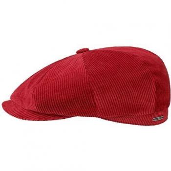 Stetson Hatteras Classic Cord Flatcap Damen und Herren – Rote Herbst/Winter Mütze, EU‑Herstellung, einfarbige Baumwolle, gefütterte mehrteilige Struktur, 58 cm
