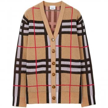 Burberry Women's Check Motif Nylon Cardigan Beige Size Small