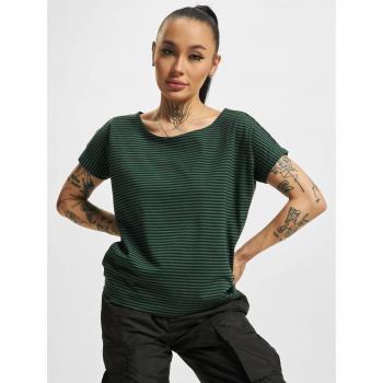 Urban Classics Damen T-Shirt mit feinen Streifen in Grün und Schwarz