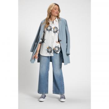 Camicia a Maniche 3/4 in Cotone Biologico con Motivo a Stelle, Donna, Bianco, Taglia 48/50
