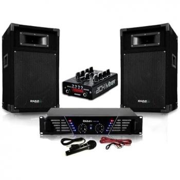 Pack Sono DJ-MIX500-BT avec ampli 500W, enceintes, table de mixage USB Bluetooth, micro et câbles