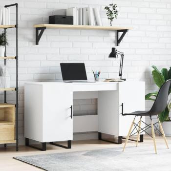 Bureau fonctionnel blanc 140x50x75 cm en bois d'ingénierie