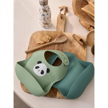 Lot de 2 bavoirs en silicone vert sauge pour enfants
