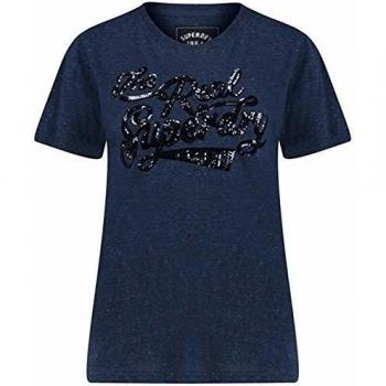 T-shirt femme Superdry The Real Tonal Sequin, bleu
