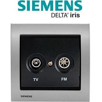 Prise TV/FM Delta Iris Anthracite + Plaque Métal Argenté Siemens