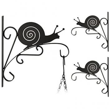 Ganci Decorativi da Giardino a Chiocciola, 3x Appendivasi in Metallo, Nero, HxLxP: 30 x 28 x 2 cm