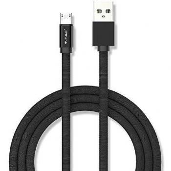 V-TAC 1m Fast Charge & Sync Micro USB Cable, USB A to Micro USB, Black Cotton