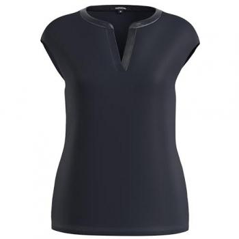 Comma Kurzarmshirt Blusenshirt mit Tunika-Ausschnitt und Satinblende