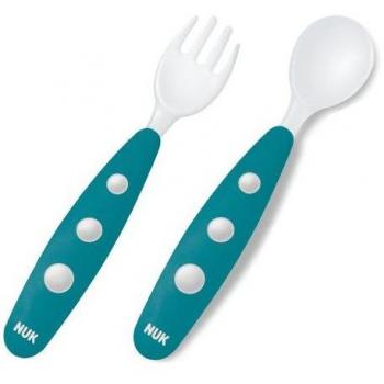 BPA‑Free Plastic Mini Cutlery Set NUK Easy Learning 10255208, 2 Pieces, Petrol Blue, for Children Learning to Eat