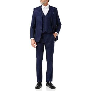 Men’s Tailored 52R Blue Pinstripe Three‑Piece Suit by XPOSED – Double‑Breasted