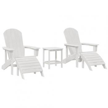 Ensemble de salon de jardin 3 pièces HDPE – Design Adirondack, couleur blanche