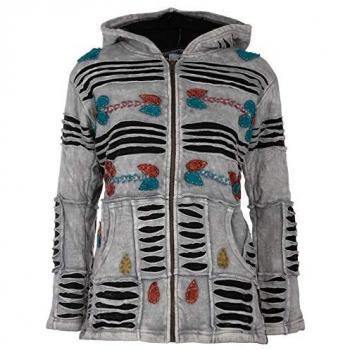 DEPROC Damen Fleecejacke Patchwork mit Blumenmotiven
