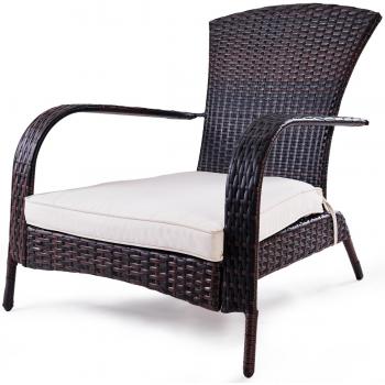 Sillón de Ratán con Cojín Incluido para Jardín Exterior Marrón Oscuro